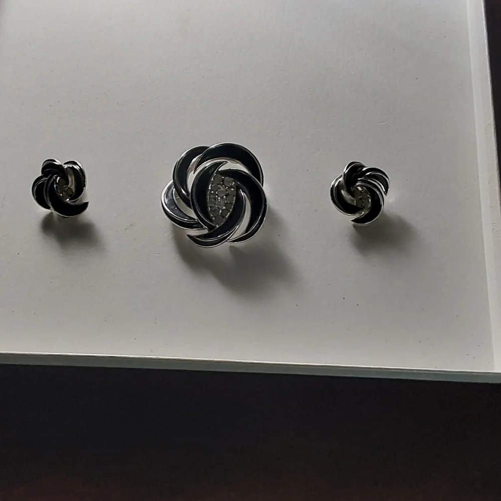 Jomaz Windmill Signed‎ Black Enamel & Austrian Crystal Jewelry Set